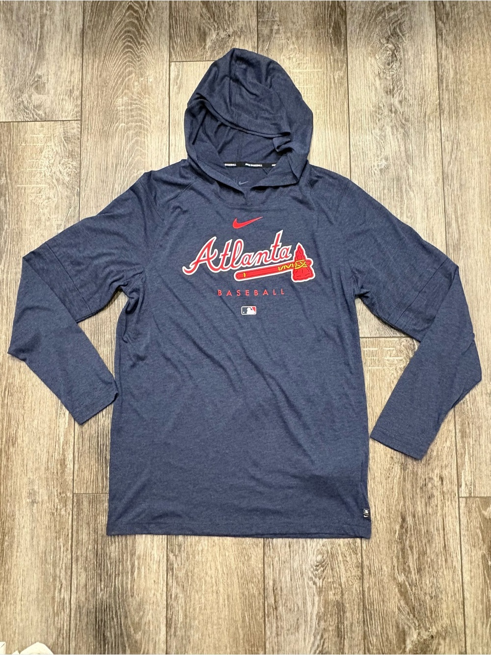 Nike Baseball Atlanta Braves LS Hooded Dri-Fit Shirt- Size S